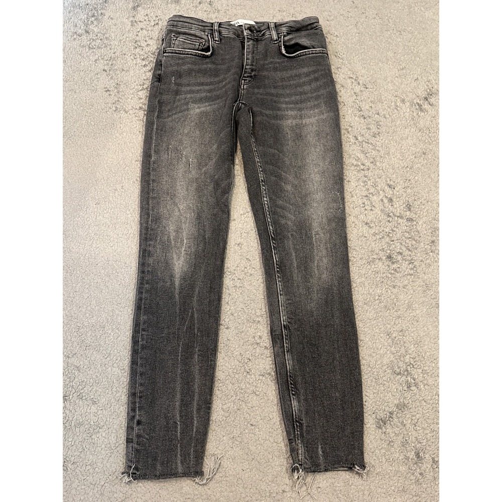 Zara Premium Denim Slim Frayed Hem Jeans Faded Black Size 30 US 8